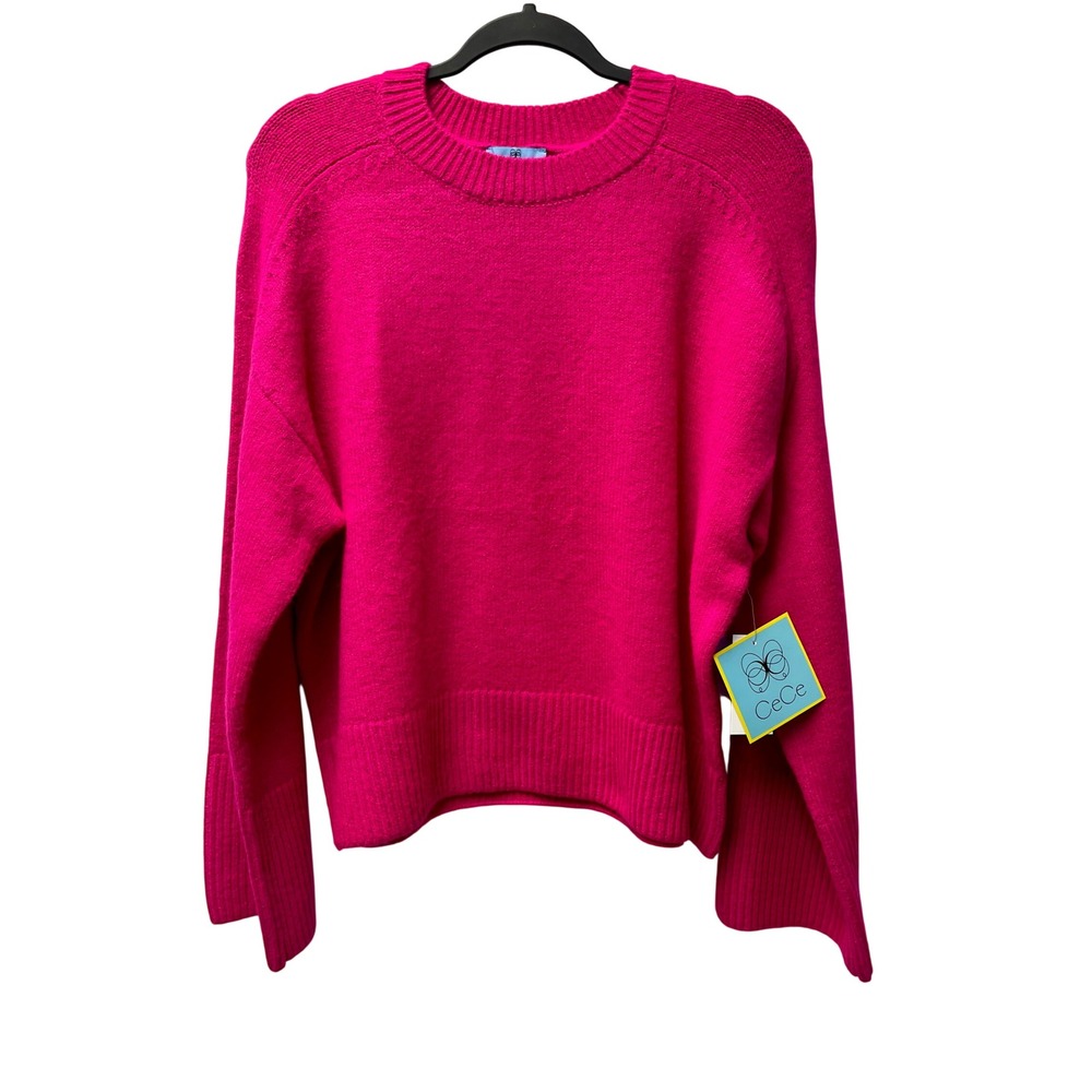 CeCe Sweater S Hot Pink Crew Pullover Knit Preppy Cozy Ski Barbie Slouchy NEW